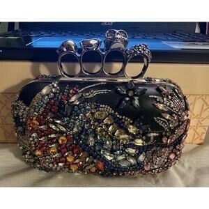 Alexander McQueen Skull Clutch With Shoulder Chain Jeweled New With Dustbag